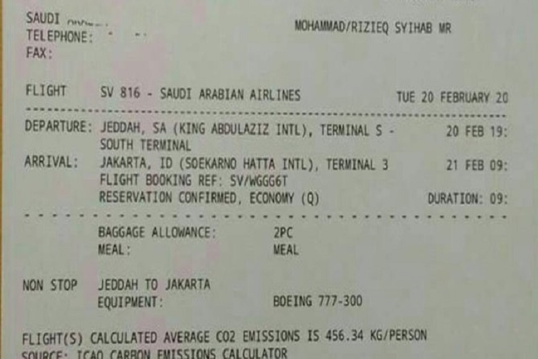 Benarkah Tiket Kepulangan Habib Rizieq Hoax?
