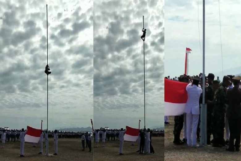 Viral.. Anak SMP di NTT Panjat Tiang Bendera Setinggi 11 Meter Bereskan Tali Bendera yang Putus
