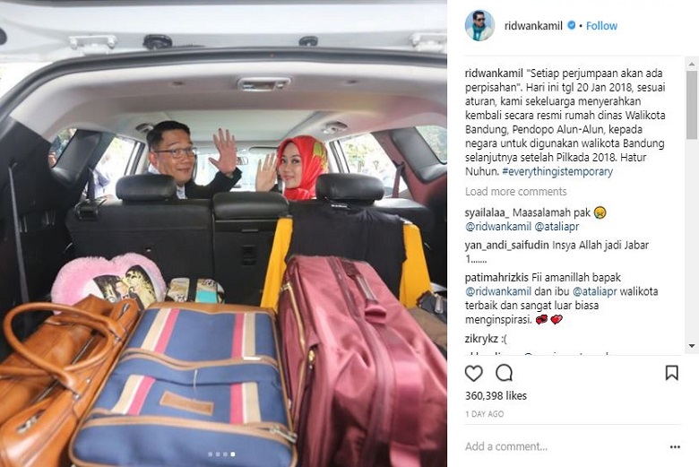 Ridwal Kamil bersama Keluarga Tinggalkan Rumah Dinasnya