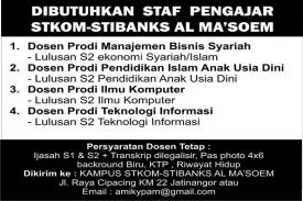Yayasan Pendidikan Al Ma&#039;soem Bandung Membutuhkan Staf Pengajar untuk STIKOM-STIBANKS Al Ma&#039;soem